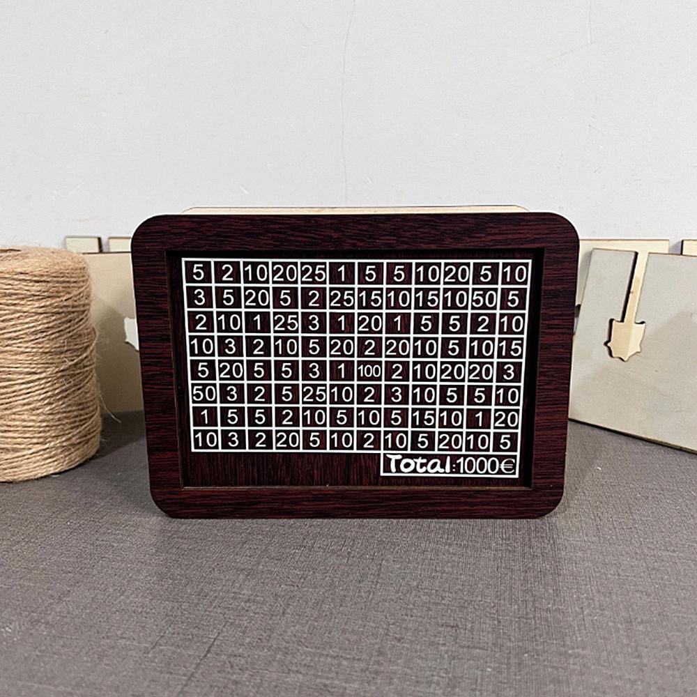 USD or EURO Cash Vault Wooden Savings Box with Money Target and Numbers, Coin Counter Piggy Bank with Counter and Pen