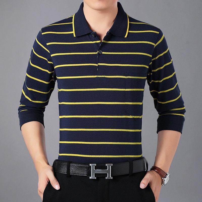 Streetwear Fashion Men Long Sleeve Polo Shirts Spring Autumn New Loose Male Clothes Striped Basic Business Casual Pullover Tops
