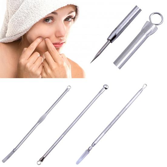 3 Pcs Double Ended Blackhead Comedone Blemish Acne Extractor Remover Tool Set