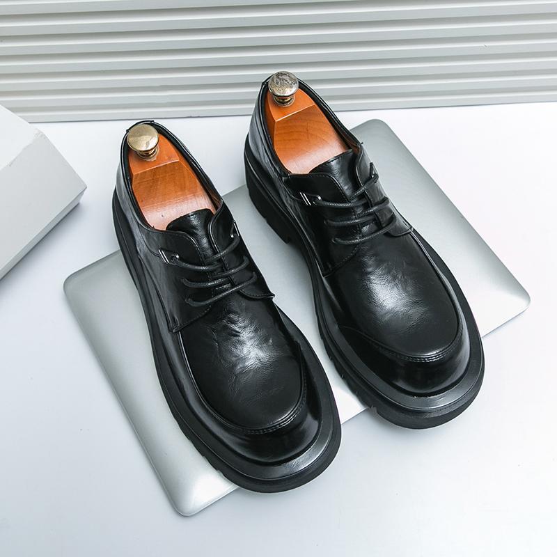 

Британский стиль, большие кожаные туфли, мужская мода, толстая подошва, усиливающая рост, вручную поцарапанная кожаная обувь, размер 38-45, мужская обувь больших размеров 38 чёрный