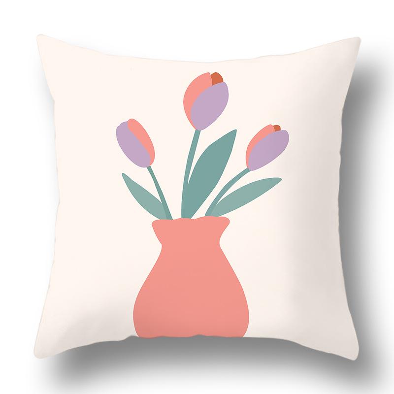 Purple Fresh Flower Pillowcase, Home Sofa, Bedside, Office, Girlish Pink Pillow Cover
