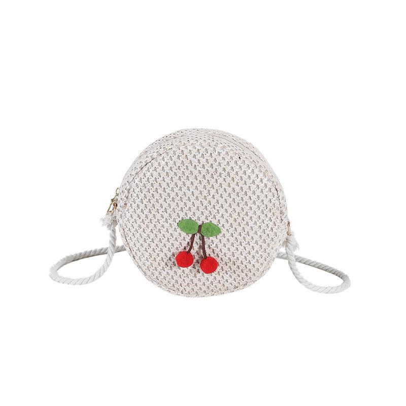 2025 Spring New Straw Cherry Small Round Bag Versatile Casual Handwoven Shoulder Bag Cute Oblique Cross Tide Bag