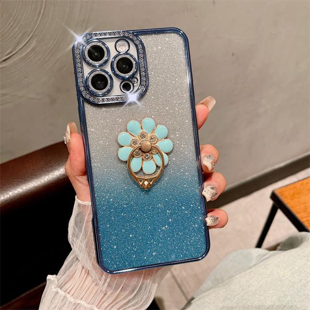 Für iPhone 16 Pro Max Luxus Plattierung Flash Diamant Rahmen Handyhülle Für iPhone 11 12 13 14 15 16 Plus Glitzer Halter Ständer Hülle