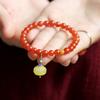 Natural Southern Red Agate Liangshan Cherry Red Single-Loop Bracelet with Southern Red Agate and Amber Pumpkin Pendant, Fresh and Fashionable Style