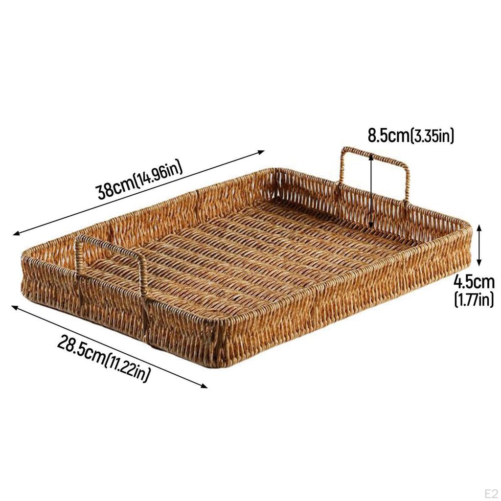 Farmhouse Hand Woven Serving Tray Entryway Keys Storage Trays Decorative Rustic Fruit Bowl Holder