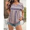 Geometric Pattern Round Neck Short Sleeved Shirt Top
