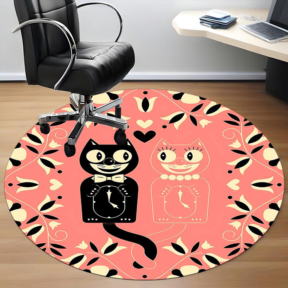 1pc Cat Floral Pattern Chair Carpet for Office, Round Non Slip Durable Large Size Office Carpet, Suitable for Office