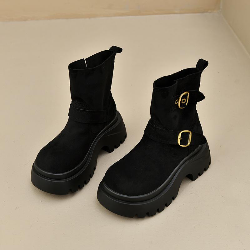 

Thick-soled heightening short boots women s 2025 new autumn fashion versatile small Martin boots with skirts and high-end boots 35 чёрный