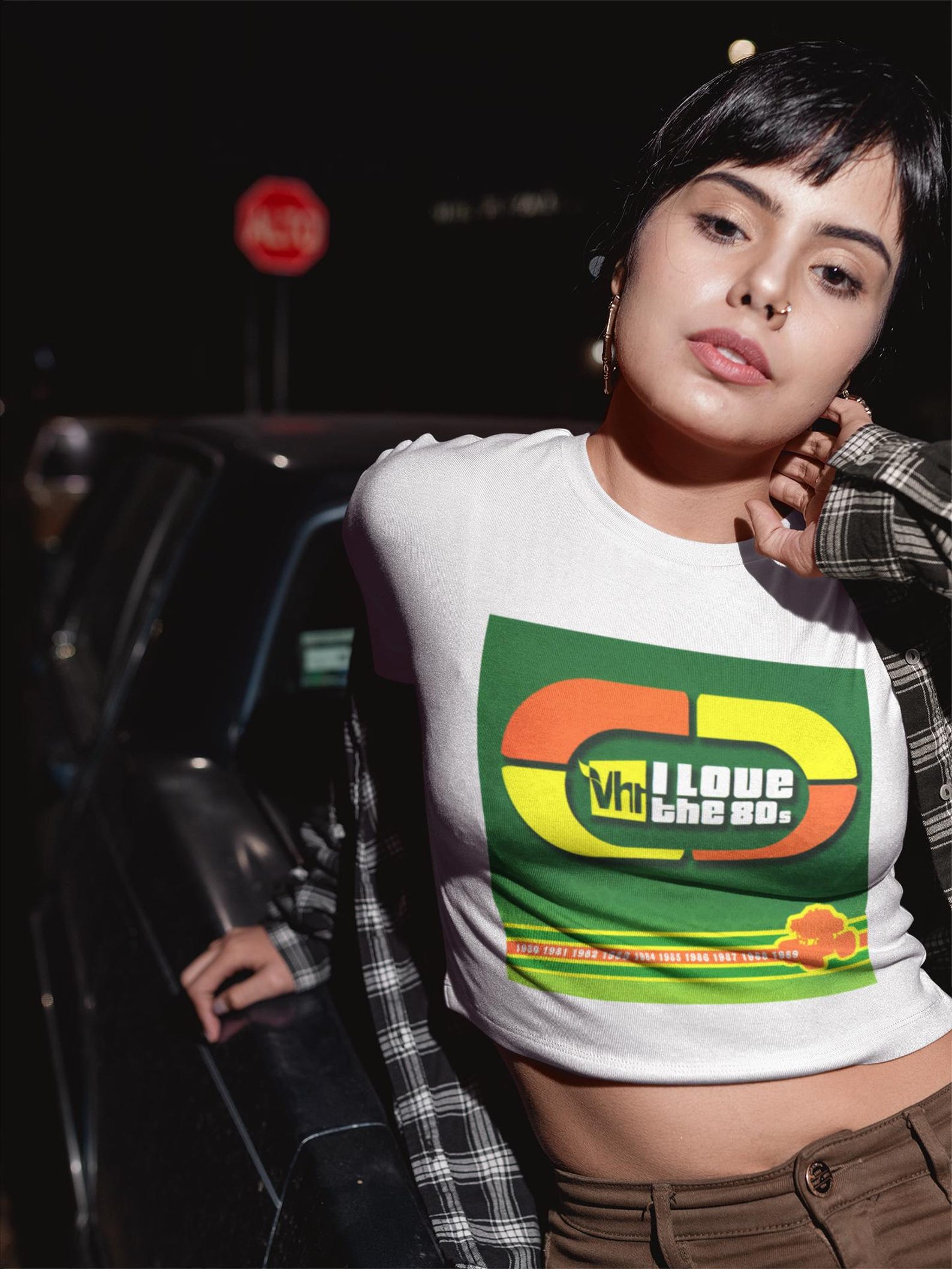 I LOVE THE 80s Women s Cropped Raw edge T-Shirt L