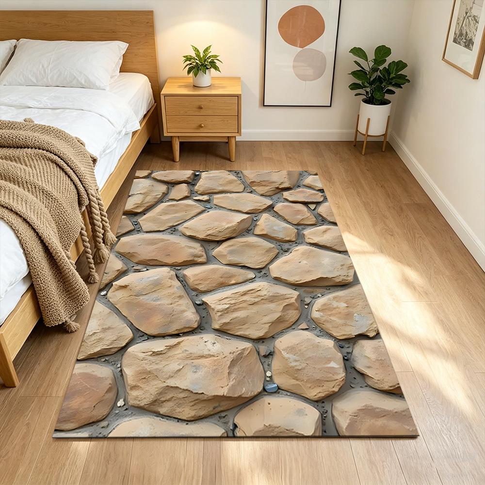 Stone Wall Texture Pattern Non-Slip Home Carpet Design for Living Room Bedroom Office Decor Gift with Vibrant Pattern and Comfortable