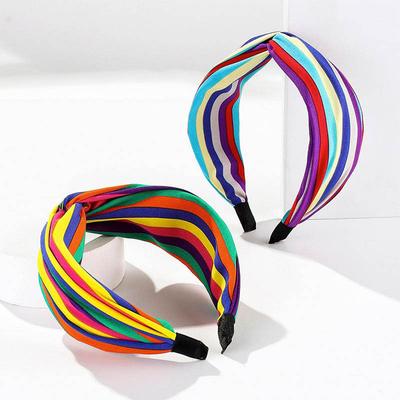 Hübsche Bunte Regenbogen Gestreifte Stoff Knoten Stirnbänder für Frauen Mädchen Täglich Einkaufen Party Urlaub Kopf Reifen Accessoires