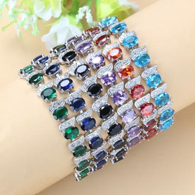 Quality Overlay Chain Link Bracelet Bangle Adjustable Length 18+3 Cm Women Wedding Blue Stone Jewelry
