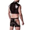 Men's Lingerie PU SM Sexy Set, Men's Clubwear, Performance Costume, Chain Restraint Outfit