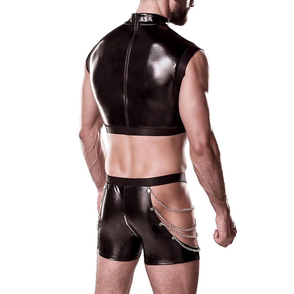 Men's Lingerie PU SM Sexy Set, Men's Clubwear, Performance Costume, Chain Restraint Outfit