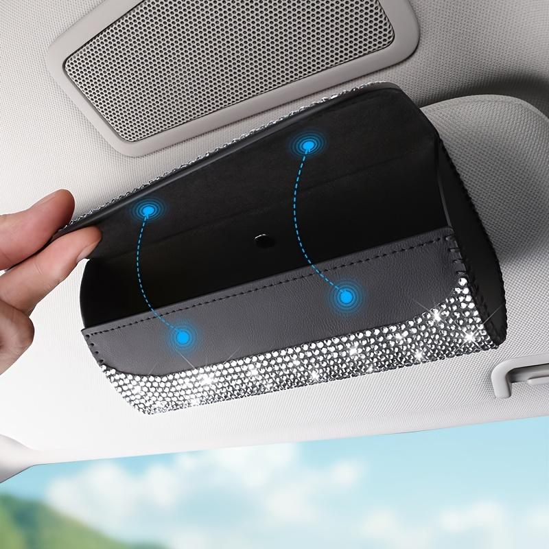 Car Sun Visor Sparkling Glasses Case, PU Leather Fashion Glasses Storage Box, Multi-functional Sun Visor Storage Bag