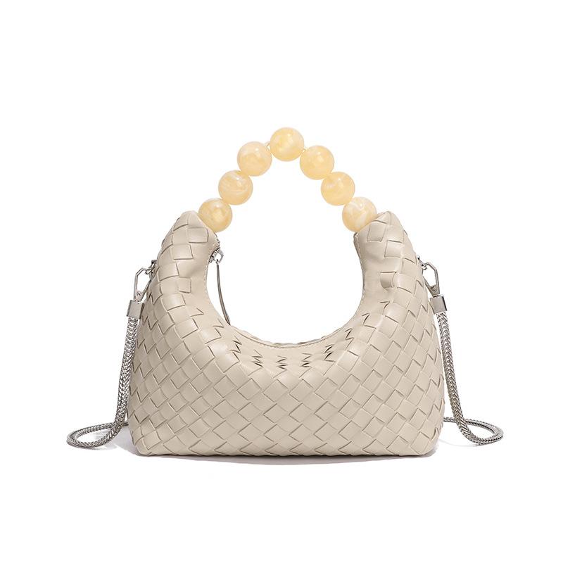 Fashionable, Simple and Cute Hand-woven Single-shoulder Crossbody Bag, Pearl Cream Puff Bag