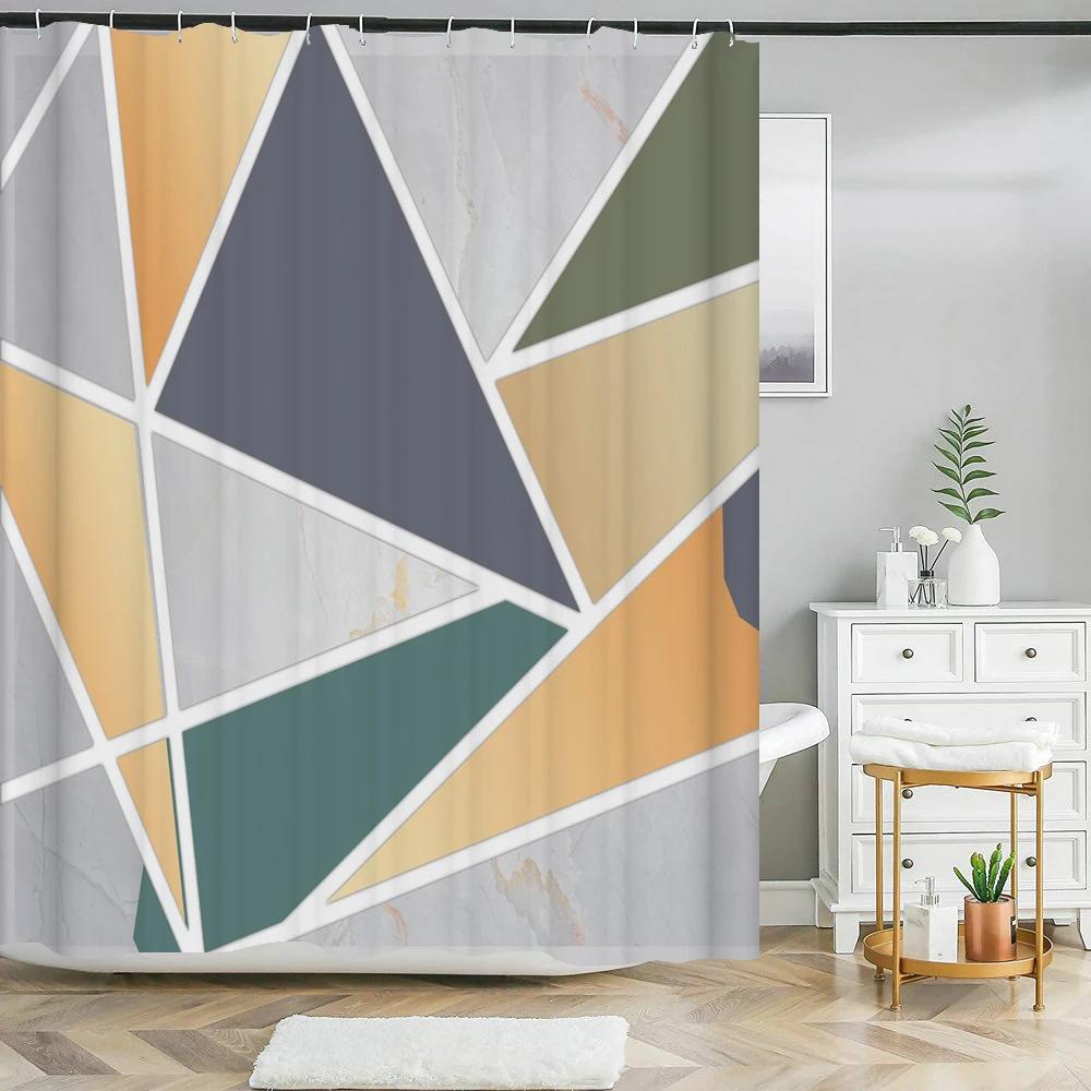 Modern Art Style Marble Printing Shower Curtain Waterproof Polyester Fabric Bathroom Curtains Geometric Pattern Decor Curtains