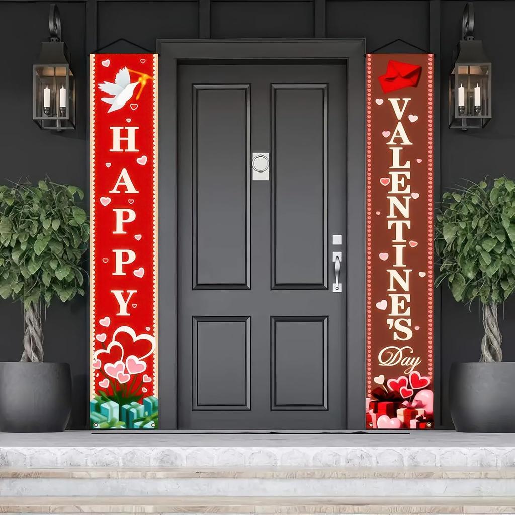 2pcs Door Couplet Banner New Year & Valentine's Day No Power Needed Porch Decoration