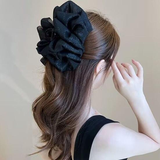 Pinza per Capelli da Donna Decorazione in Tessuto Multistrato Colore Solido Artiglio Forte Antiscivolo Decorazione Capelli Organizzazione Strumento per Acconciatura da Donna