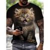 Summer Men's Funny Cute Cat 3d Printed Short Sleeve T-Shirt Loose Street Wear T-Shirt Casual Simple Suitable Children