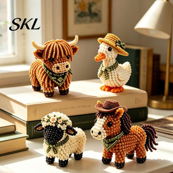 Detailed Beading Tutorial Tiny 3D Beaded Animal Kit, Cute DIY Kit with Colorful Beads and Craft With And Thread Instructions, 4 Designs Handmade
