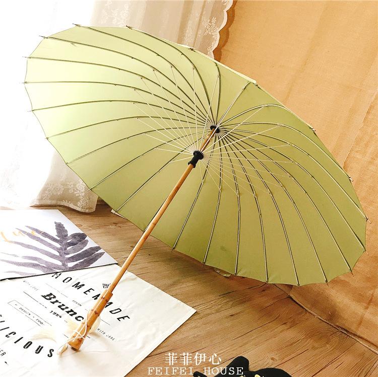 Wood Long Handle Umbrella 24 Ribs Retro Chinese Umbrella Men Women Black Big Parasol Outdoor Sun Protection Umbrellas for Girls