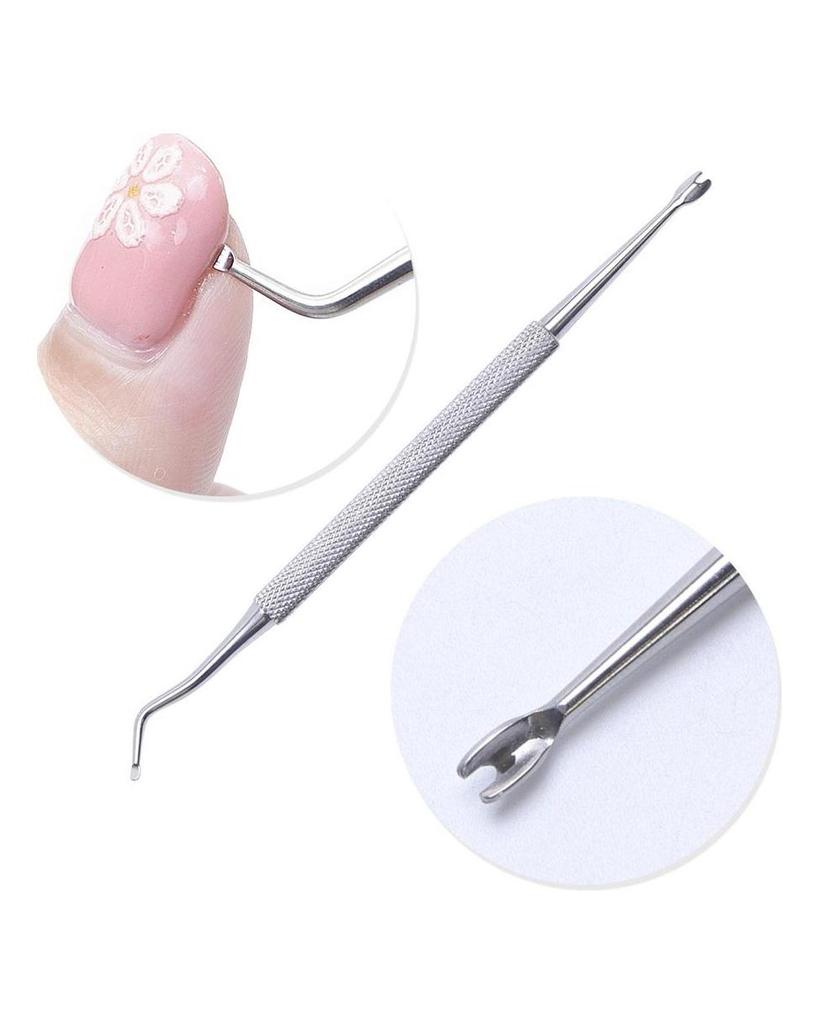 Correcteur de doigt d'orteil à rainure argentée, poussoir à cuticules, dissolvant en acier inoxydable, outils de manucure pour ongles