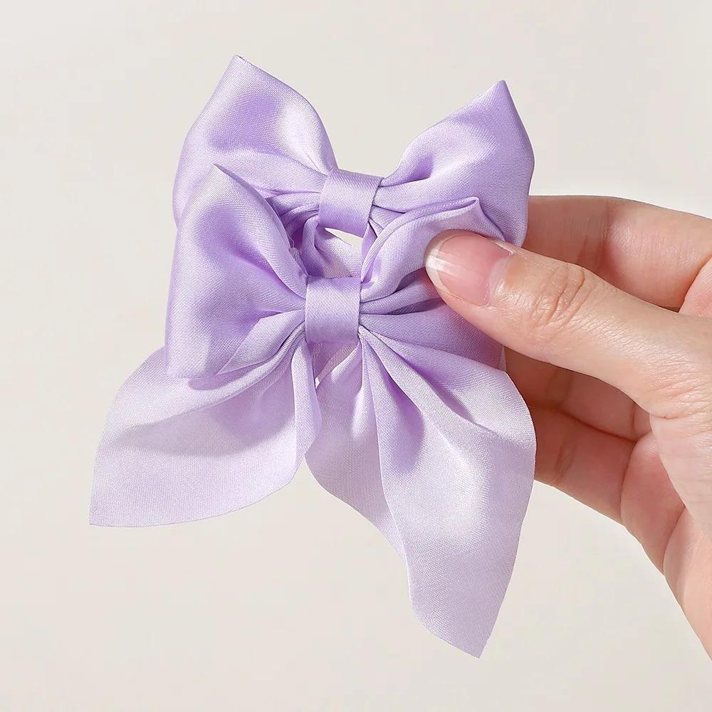 TĘCZOWE KOKARDY 2 SZT. Kokardy do włosów na kucyk dla dziewczynek Klips do włosów 3,3 cala Satynowe Jednokolorowe Spinki do włosów Damskie Grzywki Klips do włosów