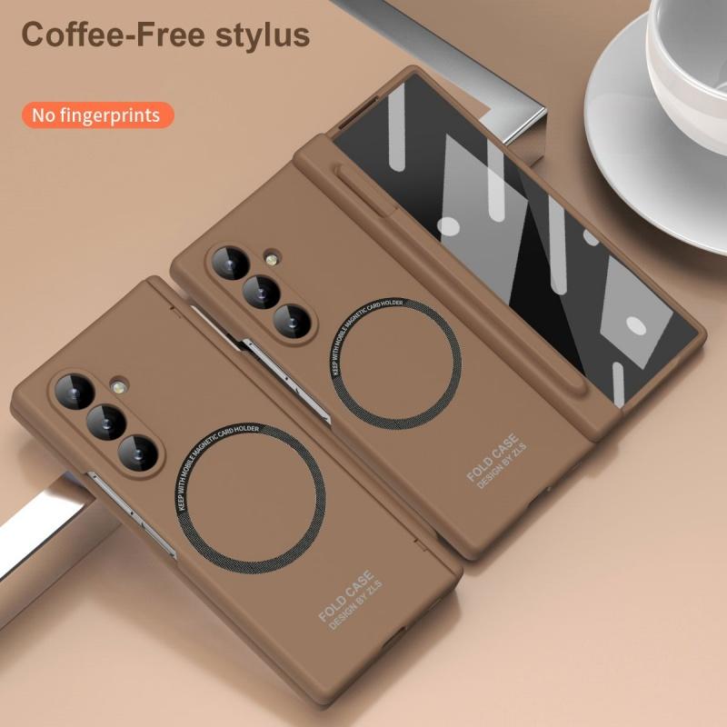 Magnetic Matte PC Hinge Protection Full Body Hard Pen Slot Case & Pen for Samsung Galaxy Z Fold7 / Z Fold6 5 With Tempered Glass
