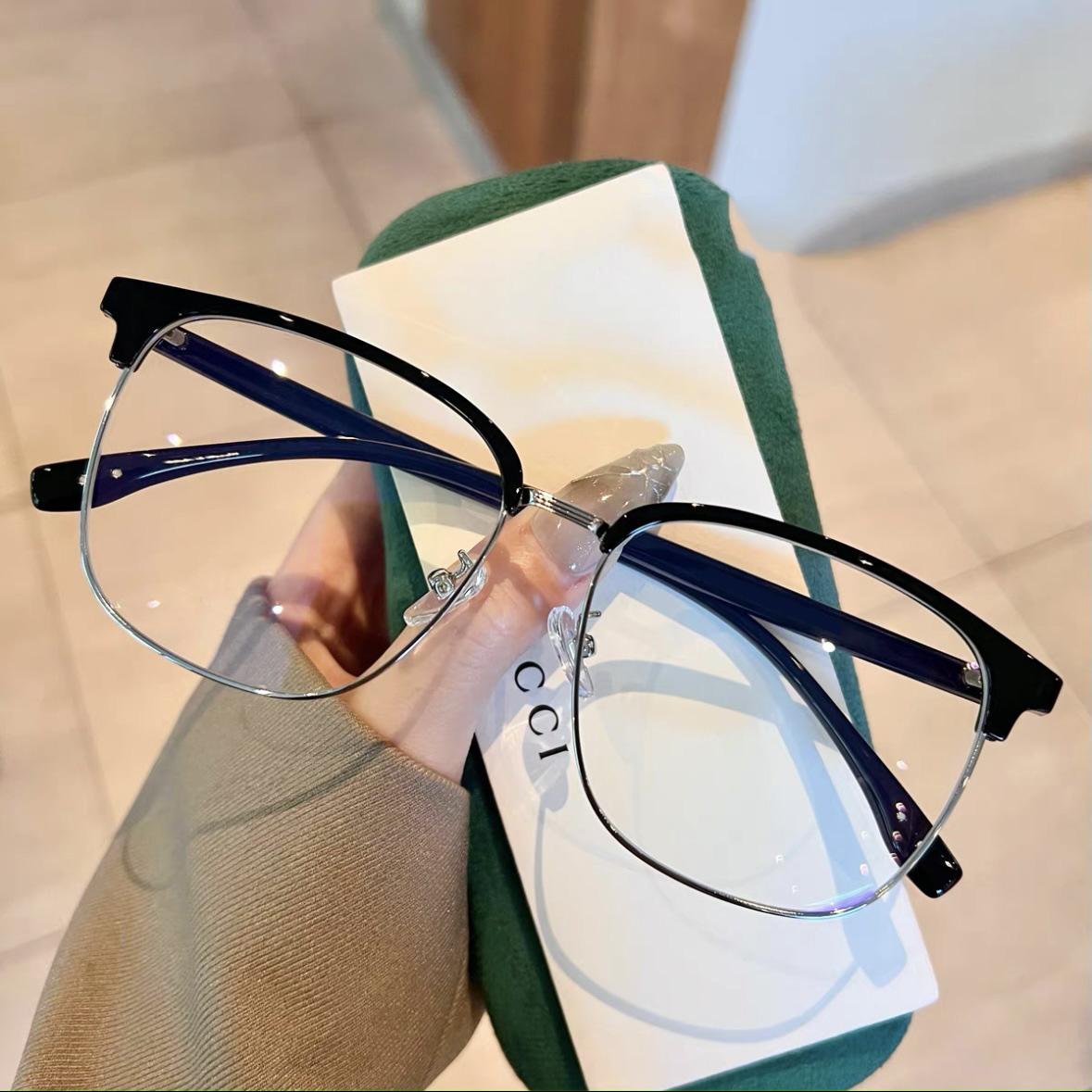 Business Half-frame Glasses Large Frame Ultra-light Eye Frame Anti-blue Light Glasses Myopia Glasses Frame MH20550