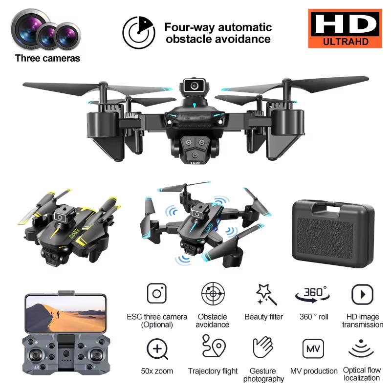 KY605s HD Three Cameras Drones with Screen RC 360°Rolling Obstacle Avoidance 50x Zoom GPS WIFI 15Min ESC EIS Brushless FPV Drone