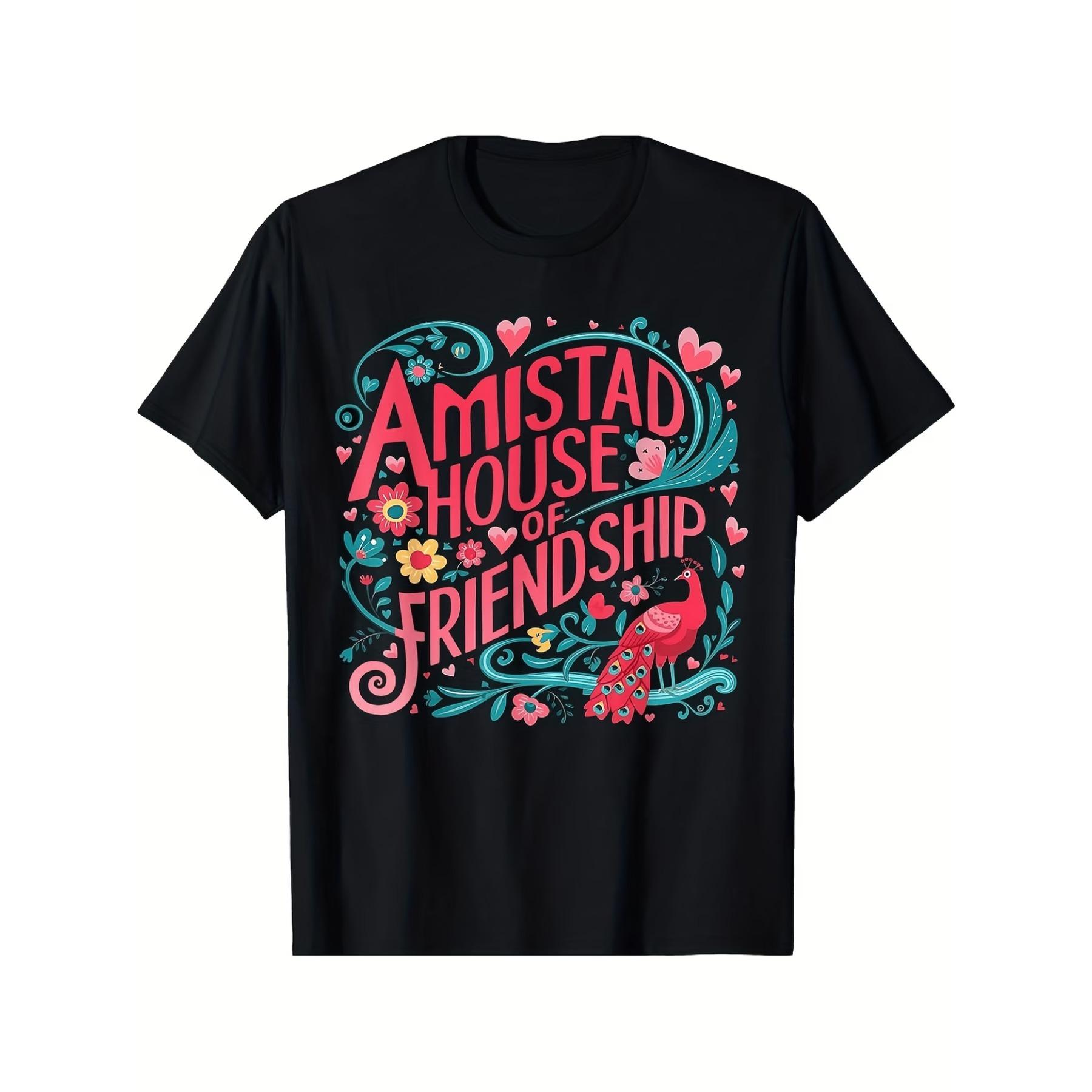 AMISTAD House of Friendship RCA-Inspired Vintage Graphic T-Shirt - Stretchy Crew Neck Tee S