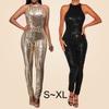 Women O-Neck Sequin Off Shoulder Sleeveless Rompers Jumpsuit Playsuit 