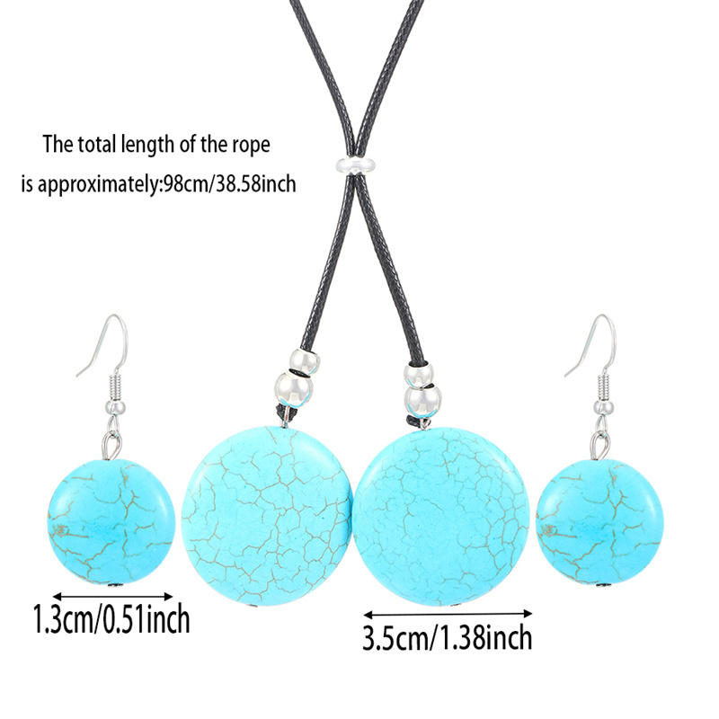 Women Fashion Stone Pendant Necklace Earrings Set Charming Love Round Shape Pendant Necklace