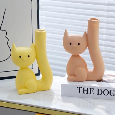 Ceramic Kitten Cat Vase Abstract Art Vases for Grass Dried Flower Nordic Living New Room Home Indoor Decoration Accessories