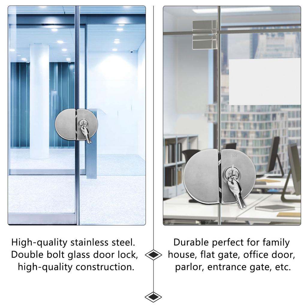 Stainless Steel Double Bolt Glass Door Lock for 10-12Mm Thick Toughened Doors High Security Latch Home Office Entrance No Drill