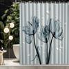 1Pc Elegant Blue Flower Shower Curtain With Hooks - Artistic Floral Design For Bathroom Decoration, Suitable For Home And Hotel