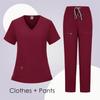 Women's Short Sleeved Solid Color V-Neck Pocket Top Pants Work Clothes Two Piece Set
