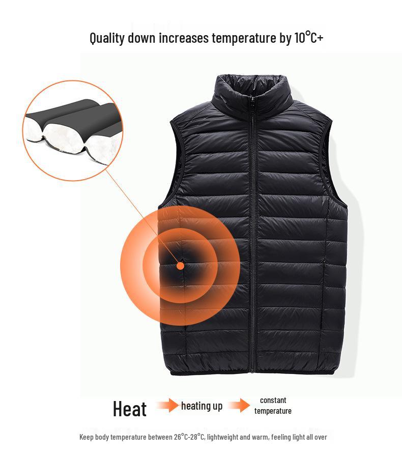 Pánská 2024 Podzim/Zima Lehká Luxusní Péřová Vesta se Stojáčkem