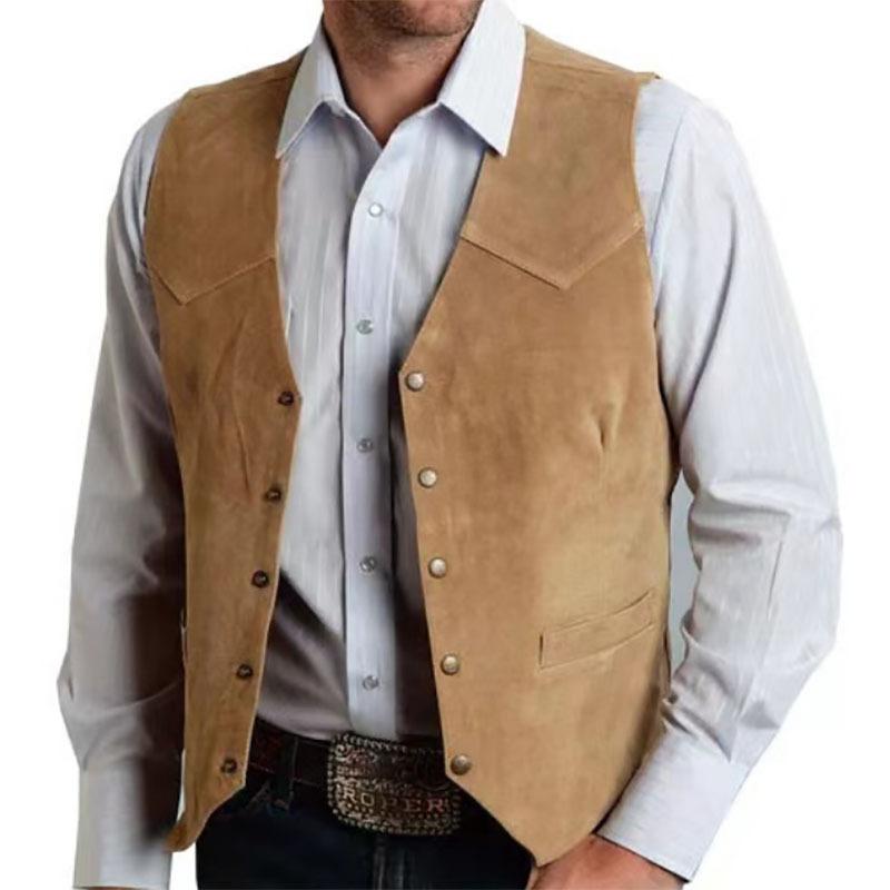 Men S Slim Fit British Style Suede Single Breasted Vest M