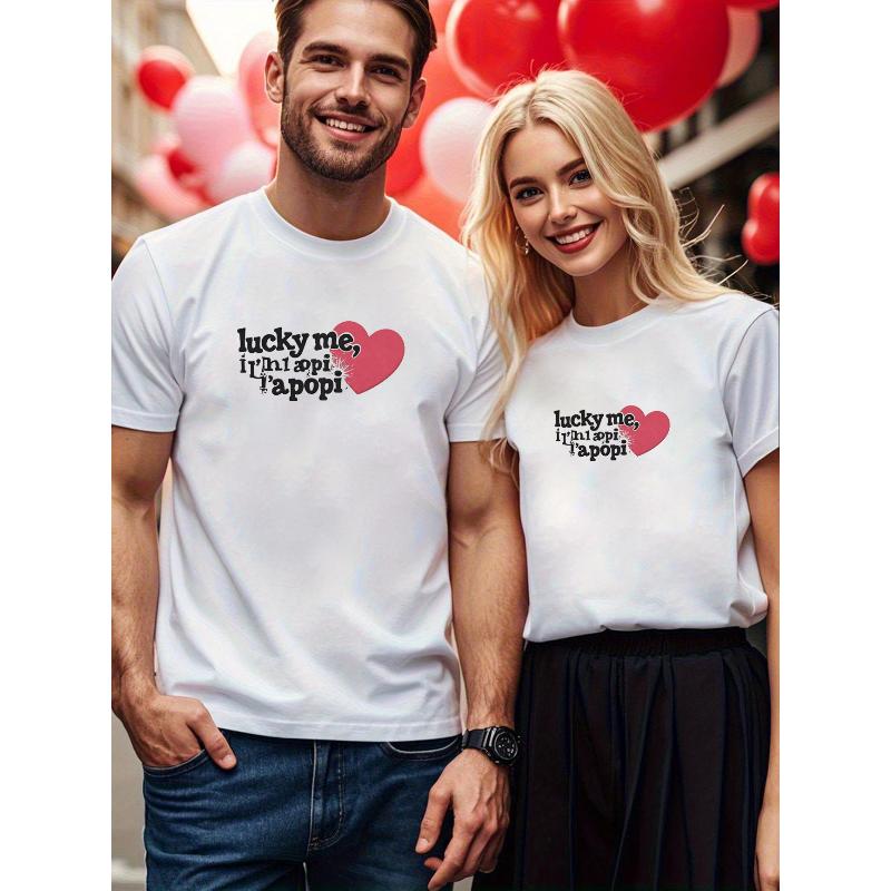 1PCS Valentine s Day Couple Loose Short Sleeve T-shirt Festive Daily Homewear S