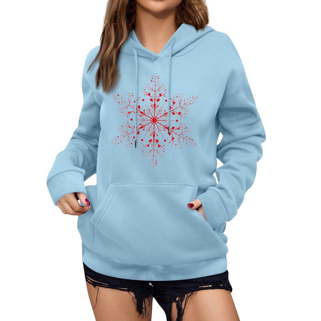 Women's Winter Christmas Printed Pullover Hooded Sweatshirt Fleece Long Sleeve Sweatshirt