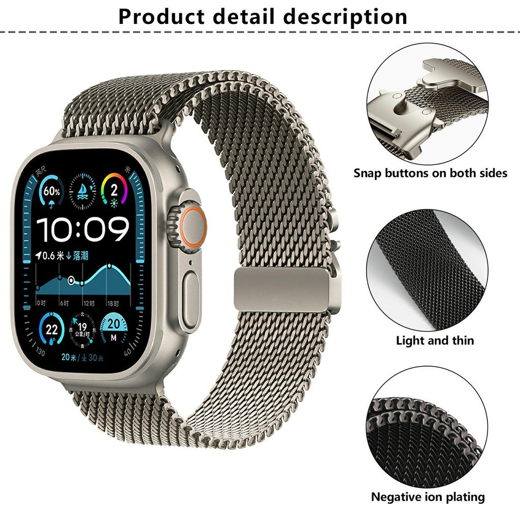 KALEBOL Watch Strap for Apple Watch Series 11 10 42mm/9 8 7 41mm/SE3 SE2 SE 6 5 4 40mm/3 2 1 38mm Parachute Buckle Milanese Stainless Steel Band