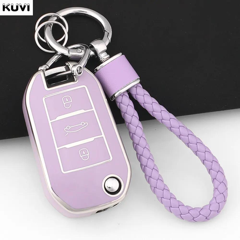 TPU Car Flip Key Case Cover Shell Fob for Peugeot 208 308 408 508 2008 3008 4008 5008 Key Chain Citroen C3 C4 CACTUS C6 C8
