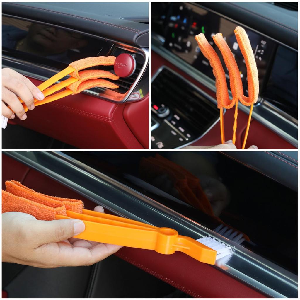Car Wash Brush Detail Brush Orange Car Cleaning Crevice No Scratch Double Head Dusting Flexible Car Wash Tools