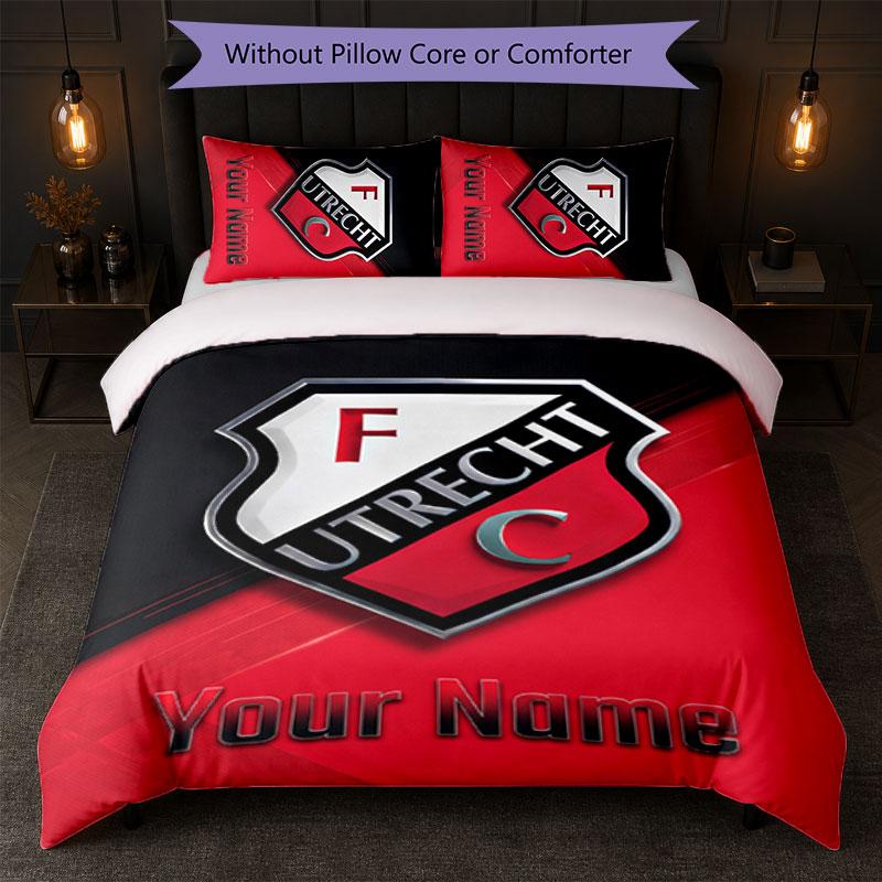 FC Utrecht Set Biancheria da Letto Personalizzato con Nome Testo 1 Copripiumino+2 Federe Logo Calcio Regalo Personalizzato per Occasioni Speciali Decorazione Camera da Letto