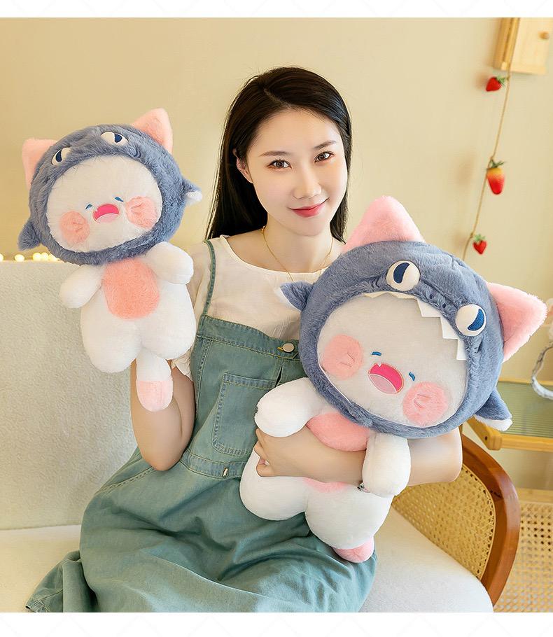 

35/50cm Humorous Joy Adorable Shark Cat Plush Toy Gentle Stuffed Animal Reading Pillow designed for Birth Date Cushion Doll Xmas Present designed for 35CM