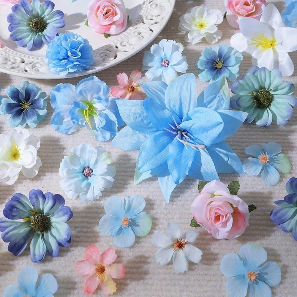 20/52Pcs Artificial Flowers Silk Fake Flowers for Home Decor DIY Craft Gifts Accessories Bride Wedding Decor Photography Props