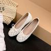 French inner heightening hollow shallow mouth single shoes women's breathable casual bow versatile sandals grandma shoes