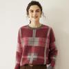 Women's Plaid Crew Neck Cashmere Sweater - Thick, Loose, Stylish, Slimming
